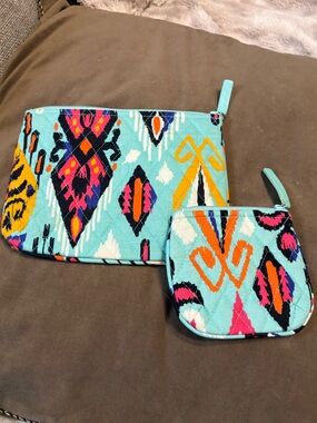 Vera Bradley- Set of 2- Mint Green Quilted Cosmetic Pouches